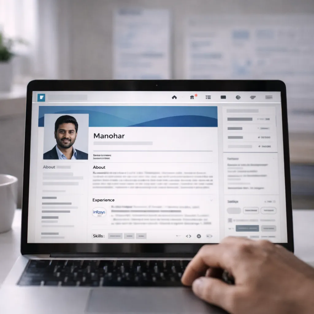 LinkedIn profile displayed on a laptop