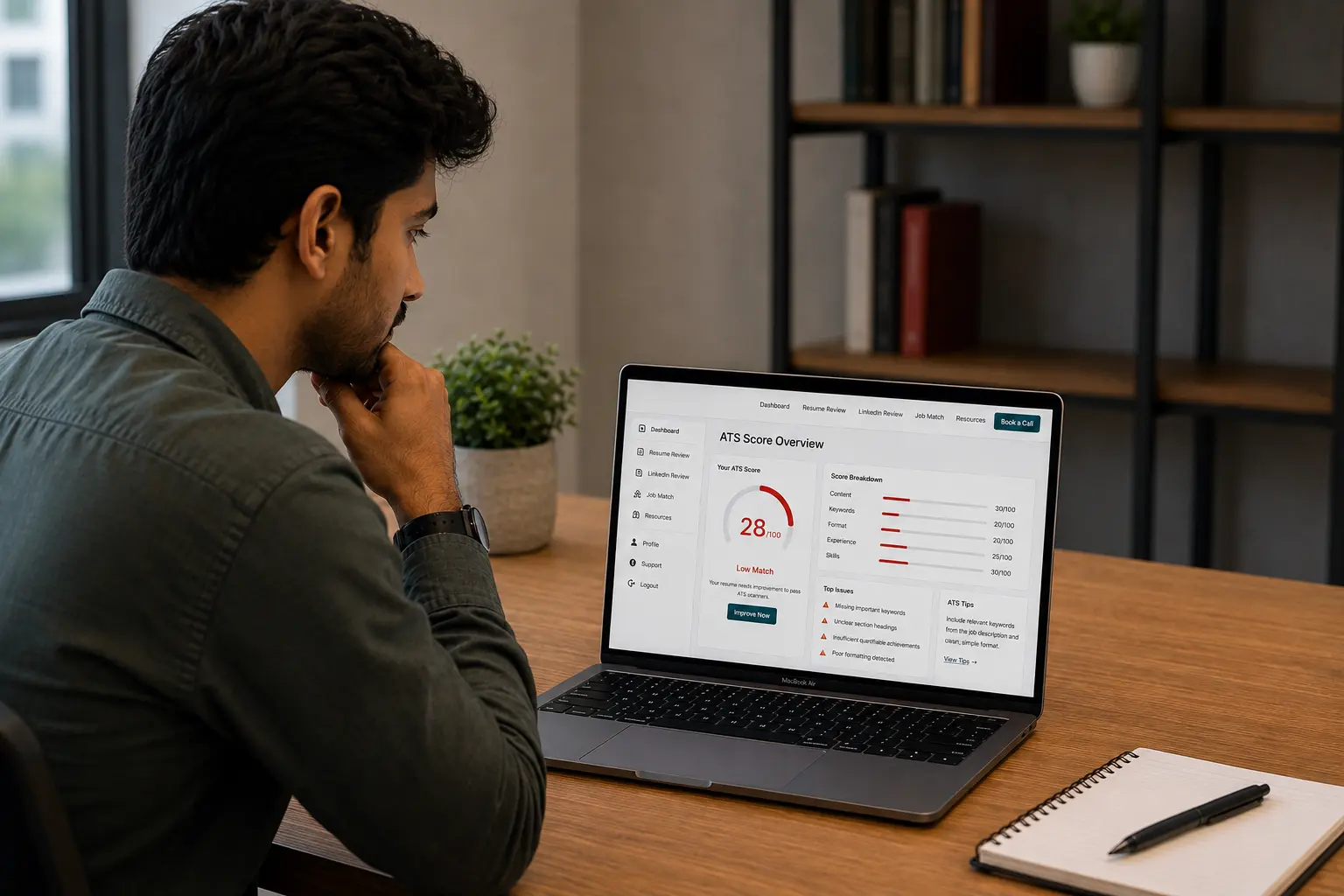Professional reviewing an ATS resume score before improving his resume
